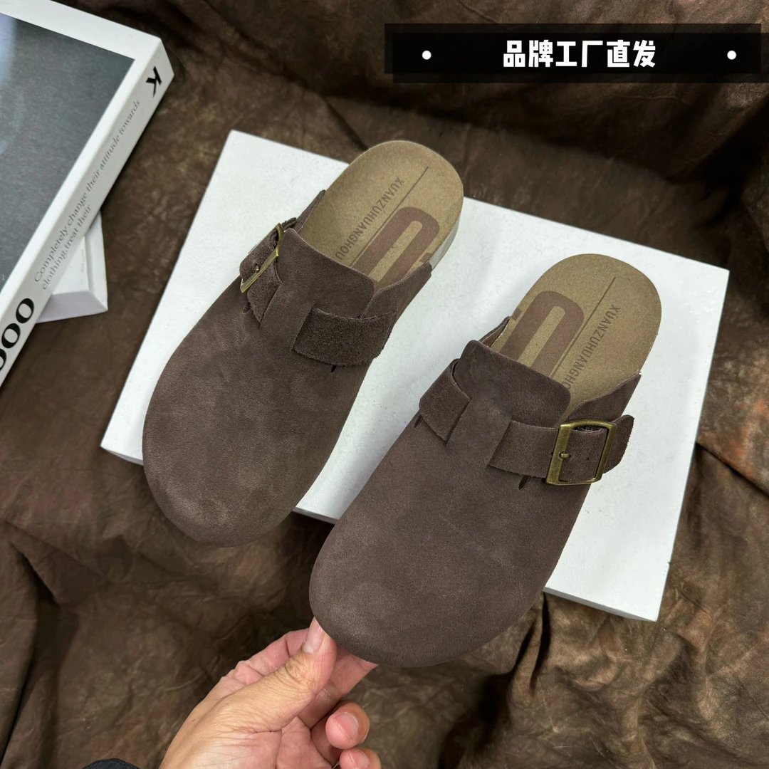 【成都】舒适时尚休闲百搭夏季真皮包头平底单鞋6858咖啡色