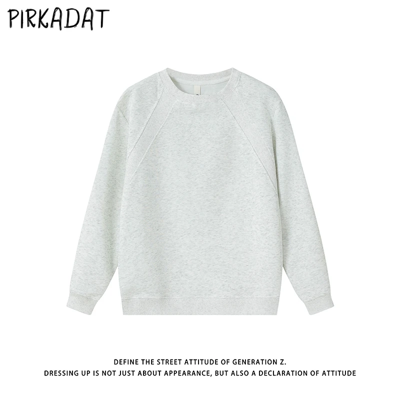 Pirkadat春秋季新款纯色圆领卫衣日系简约重磅拼接宽松休闲打底衫