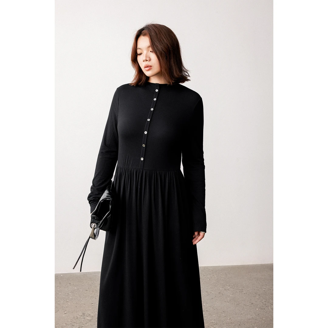 PLUSMALL 云绒暖雾 基础半高圆领长袖打底收腰连衣裙PLUS2509084