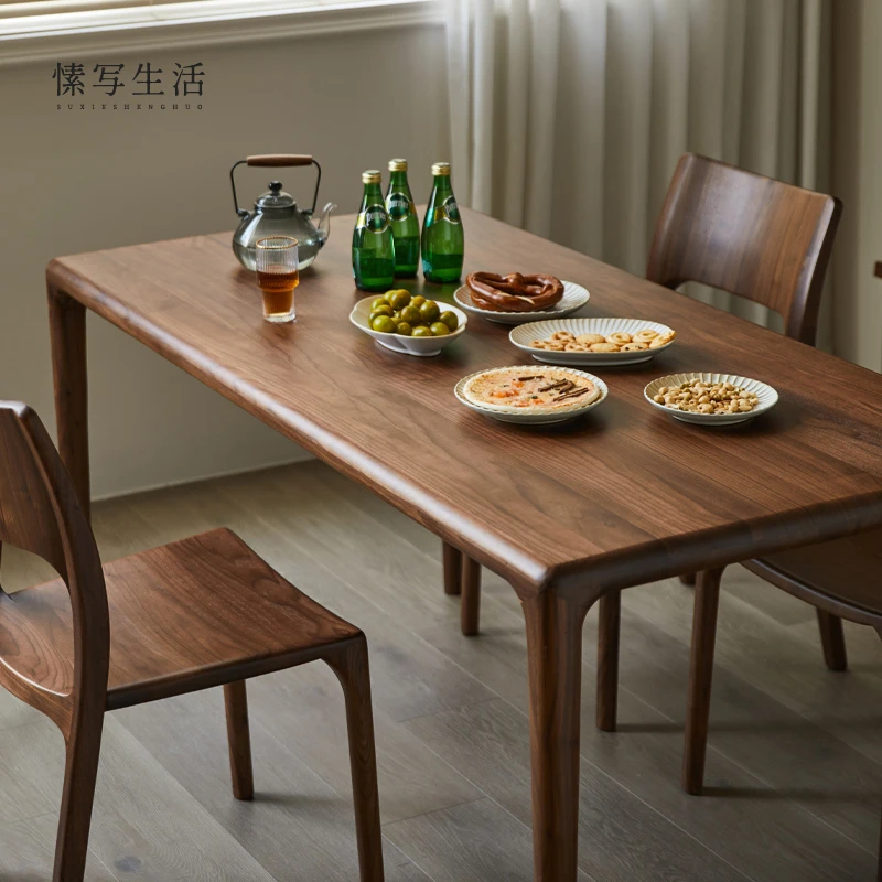 黑胡桃木餐桌实木餐台长方形桌子北欧餐桌椅现代简约书桌餐厅家具