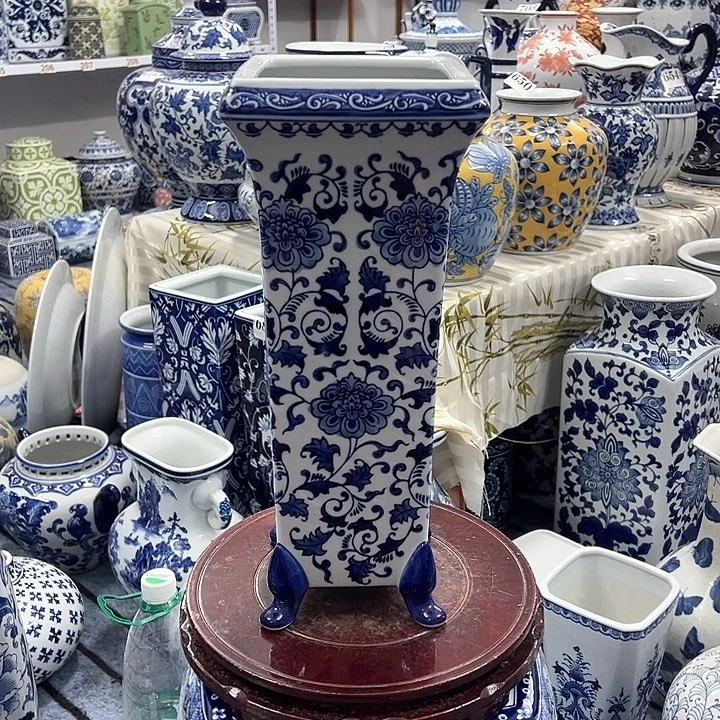 摆件蓝*楹青花瓷手工手繪高溫釉下彩家居擺件，花瓶