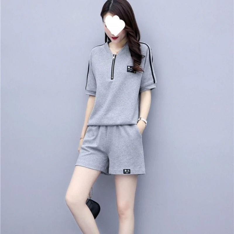 纯棉短裤女休闲运动套装2025夏季新款洋气高档爆款短袖显瘦两件套