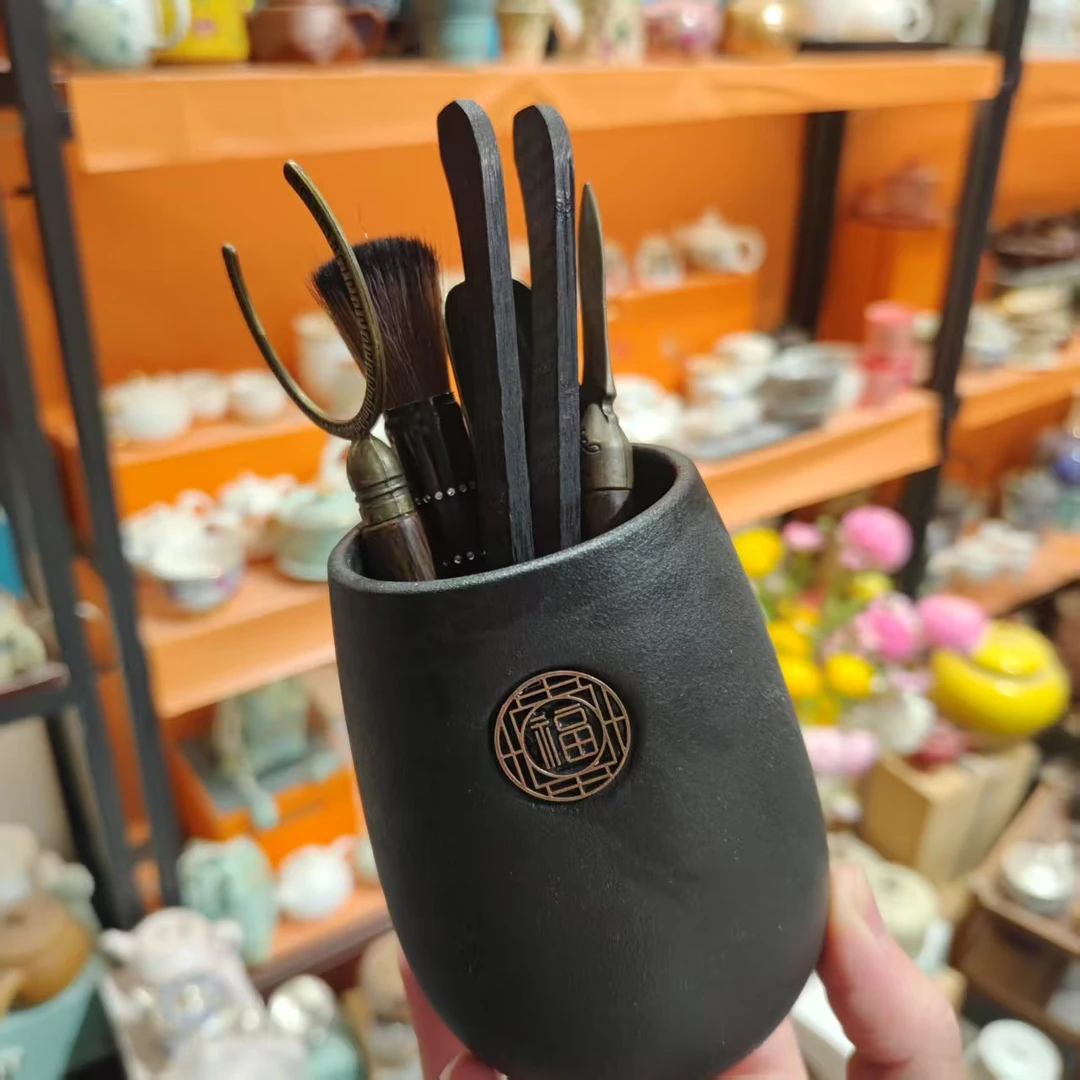 友名  黑色路宝百福茶道六君子茶道桶桌面茶具配件-5499