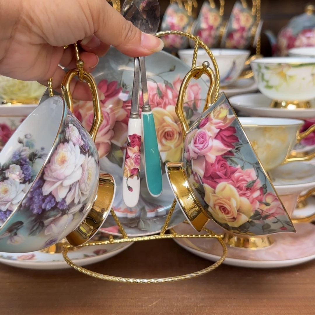 45%以上骨粉骨瓷经典➕渐变蓝两杯碟送杯架快递装