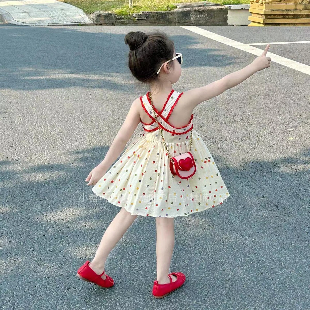 夏季女可爱风2025新款波点A类连衣裙宝宝薄款女宝公主裙女童吊带