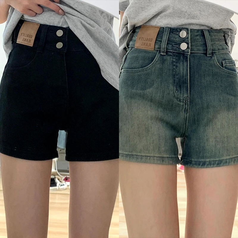 复古直筒牛仔短裤女夏季新款高腰大码宽松显瘦梨形身材弹力阔腿裤