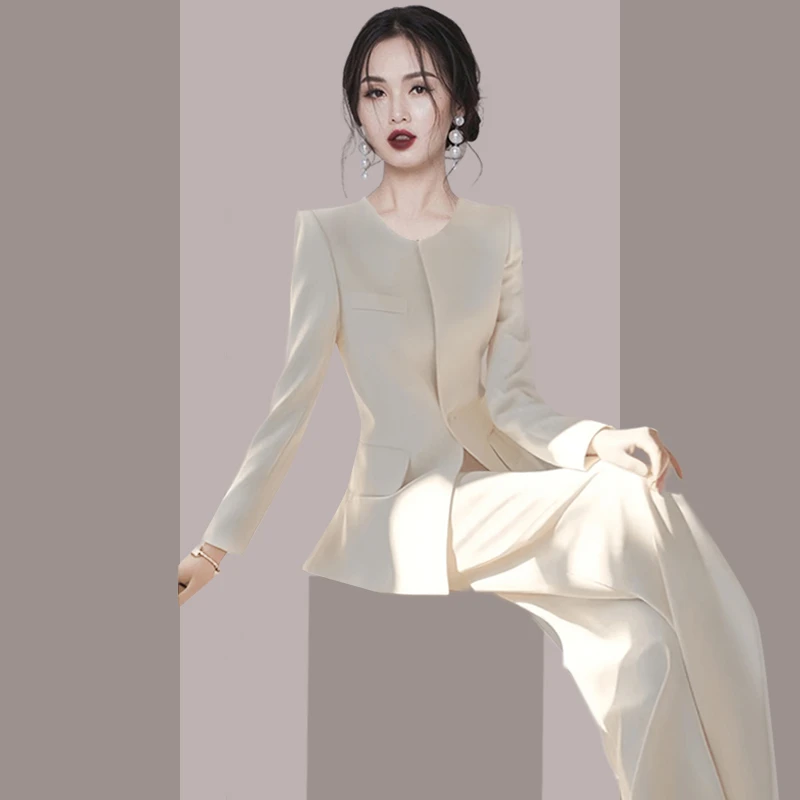 春季穿搭一整套高级感独特漂亮韩系chic别致白色西装外套裤子套装