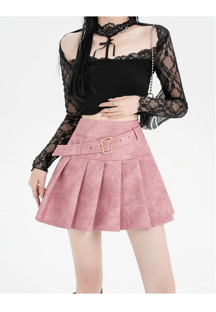 皮裙秋季2025年新款辣妹皮裙高腰显瘦A字百褶半身漂亮出片衣服