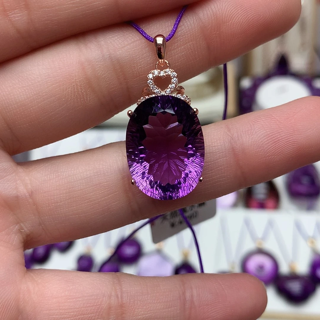 紫晶吊坠(赠链)银S925镶嵌@***实