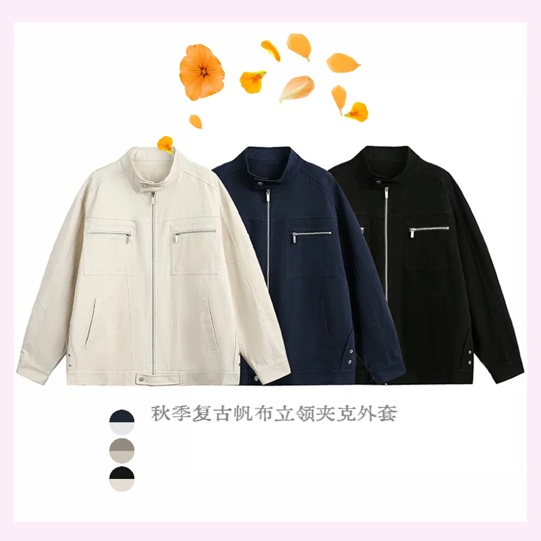 【凌诗涵】复古美式哈灵顿水洗帆布小众夹克男士休闲行政风格外套