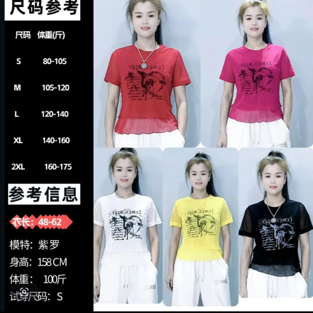 新款双层时尚网纱夏季短袖T恤 2436