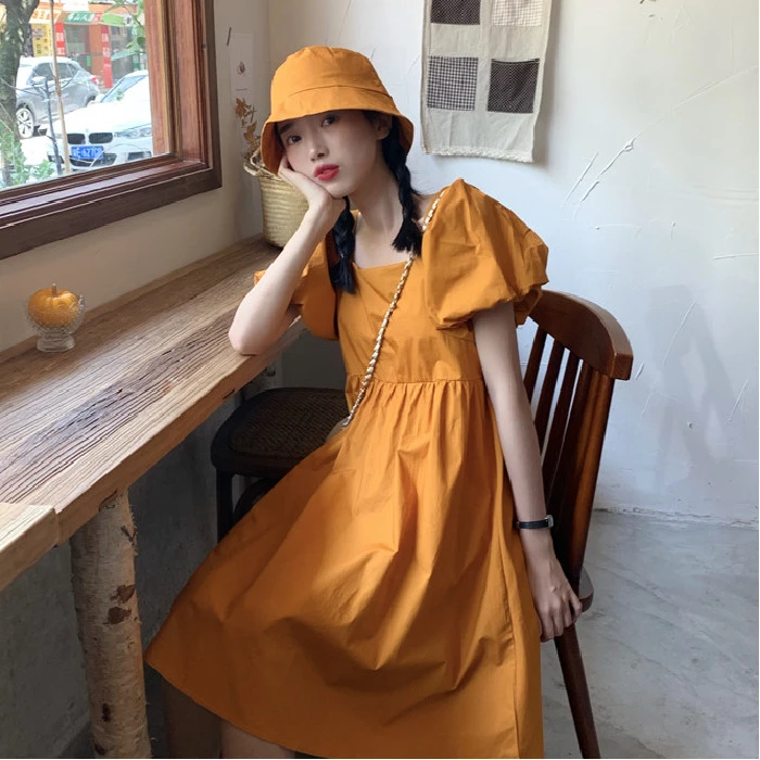 新款连衣裙显瘦夏天法式夏季宽松大码泡泡袖显瘦气质裙子遮肉系潮