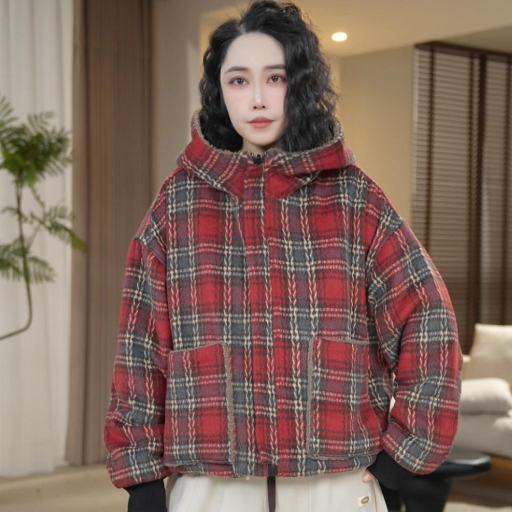 CC-1 两面穿冬季新款连帽棉服简约大气宽松休闲百搭棉衣外套