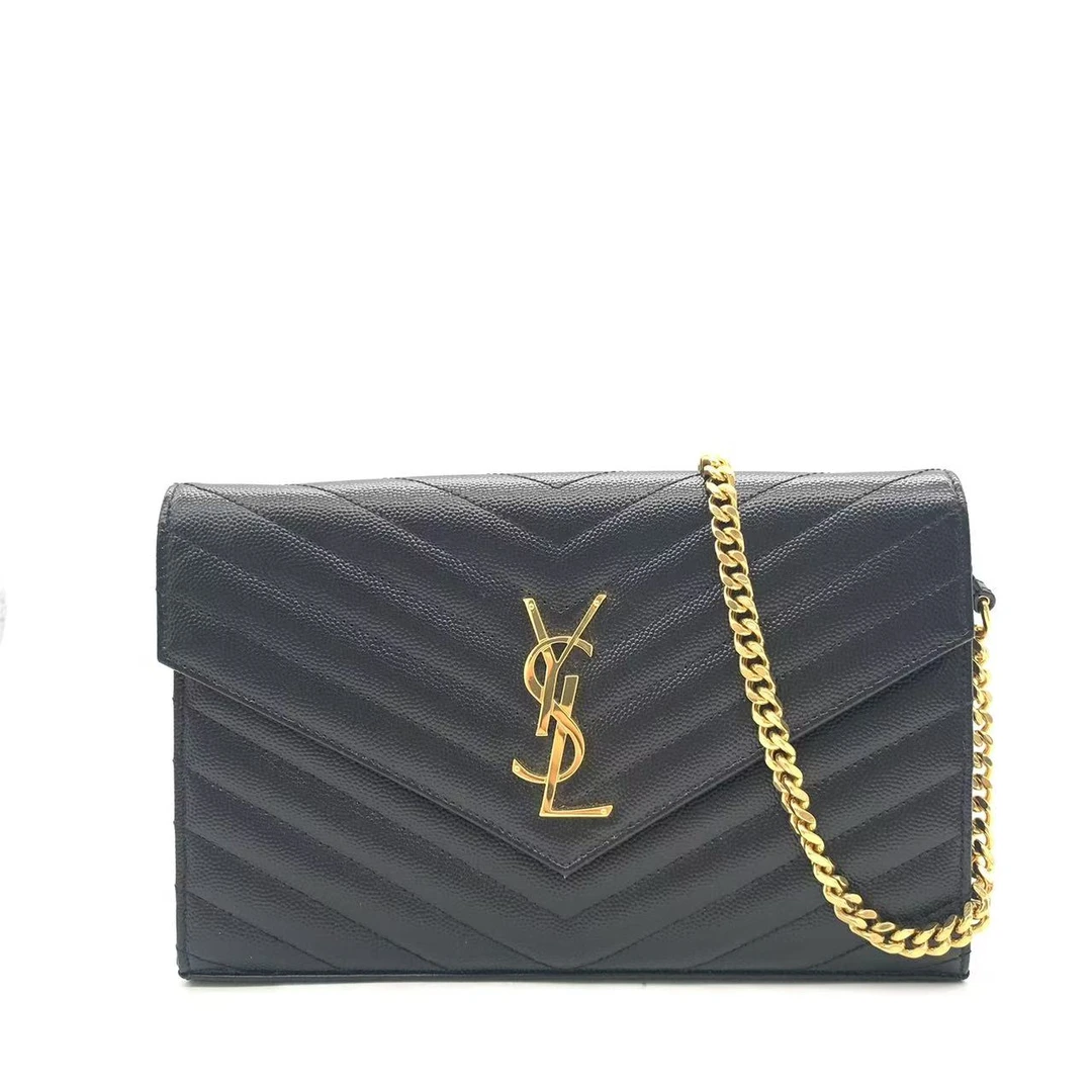 95新 YSL/圣罗兰 【安则专属】黑金中号信封链条包/