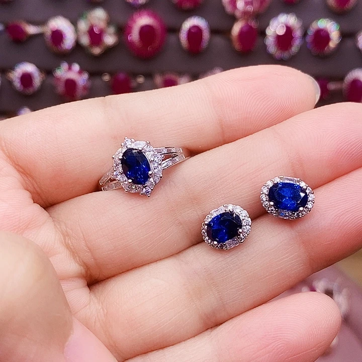 甜***贝戒指银S925镶嵌红宝石