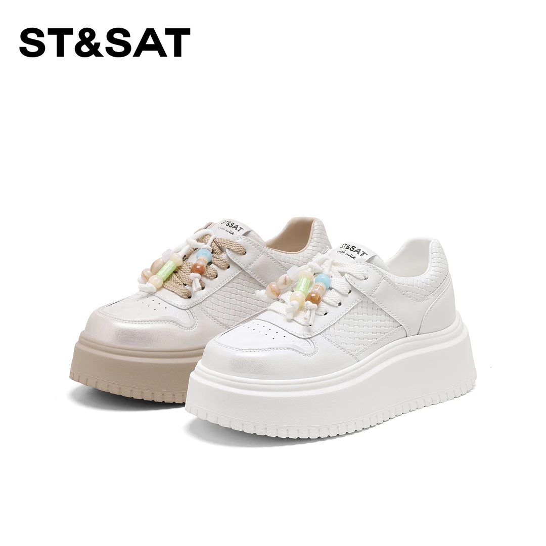 【粉丝专享】星期六轻奢女款2025新款潮牌女鞋厚底小白鞋休闲板鞋-W