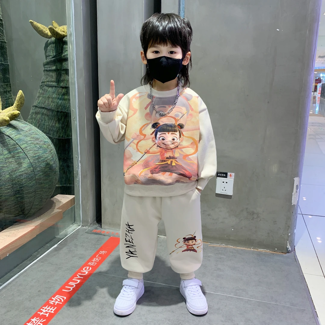 哪吒男童春秋季套装2025新款男孩洋气宝宝网红衣服儿童长袖两件套