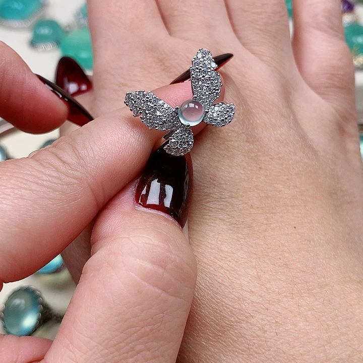 蛇纹石玉戒指银S925镶嵌楠****a