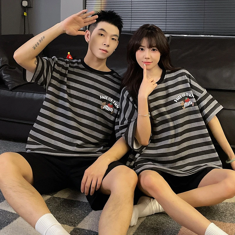 情侣睡衣家居服夏季高级感2025年新款大码短袖可外穿可爱风两件套
