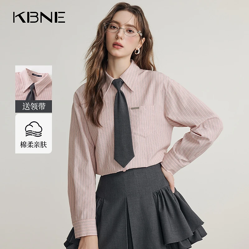 KBNE衬衫女爆款2025春季新款洋气高级感学院风条纹衬衫甜美上衣