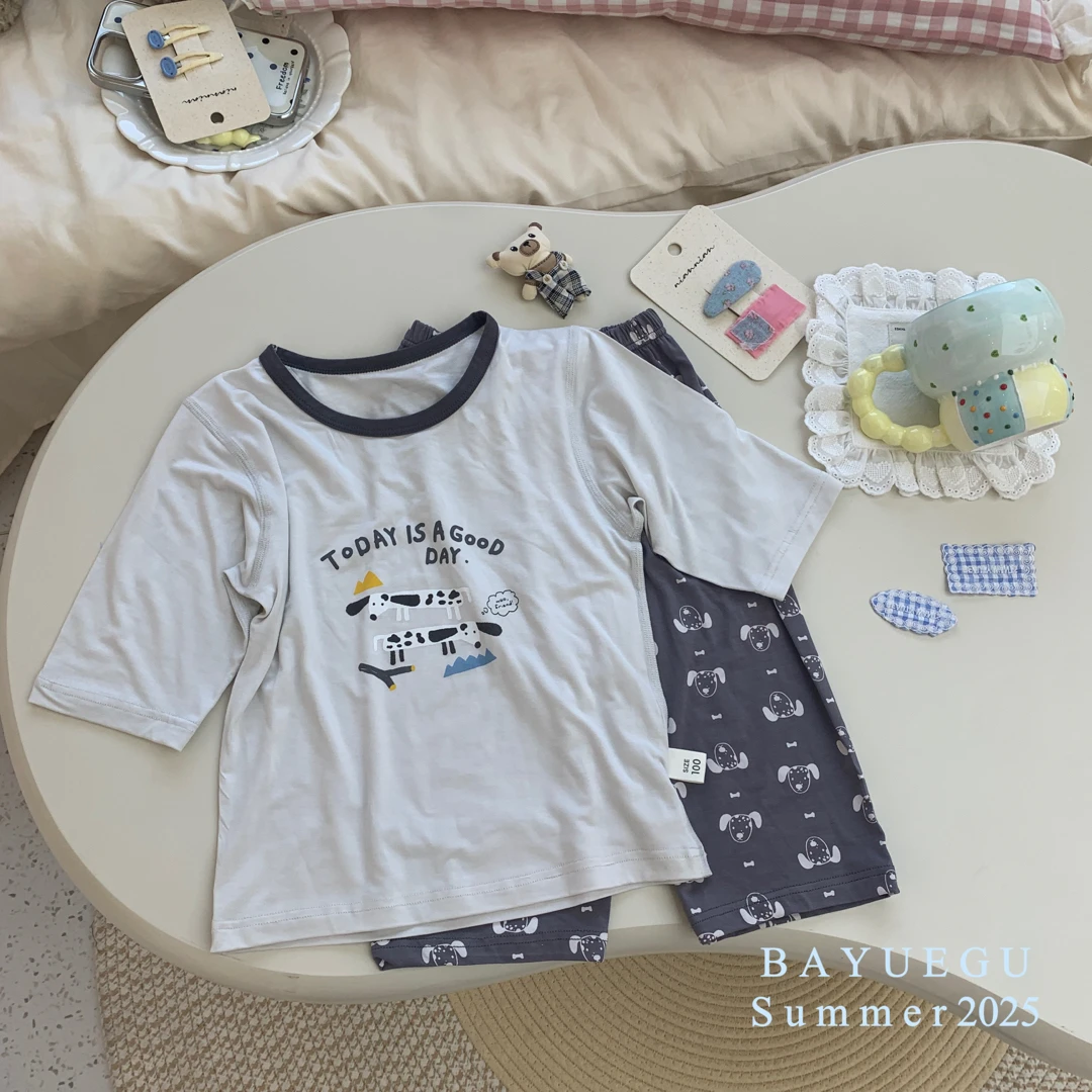 W4-9。2175 八月谷夏款儿童家居服可爱小狗套装