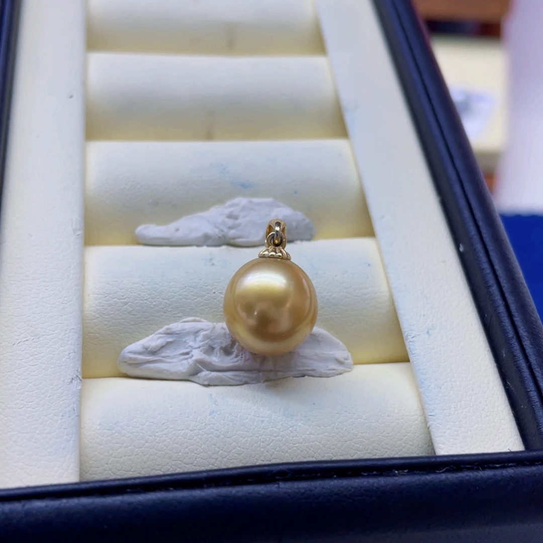 银S925镶嵌海水珍珠吊坠(不含链)金珠瓜子扣吊坠11-12mm