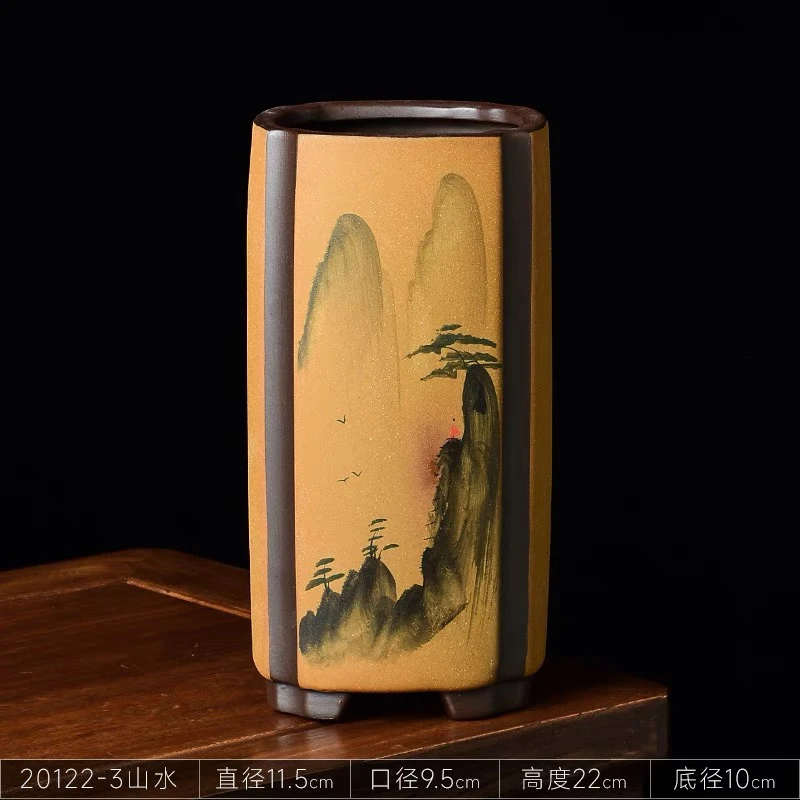 紫砂盆墨兰惠兰国兰陶瓷特大兰草高花盆手绘山水盆景盆包邮