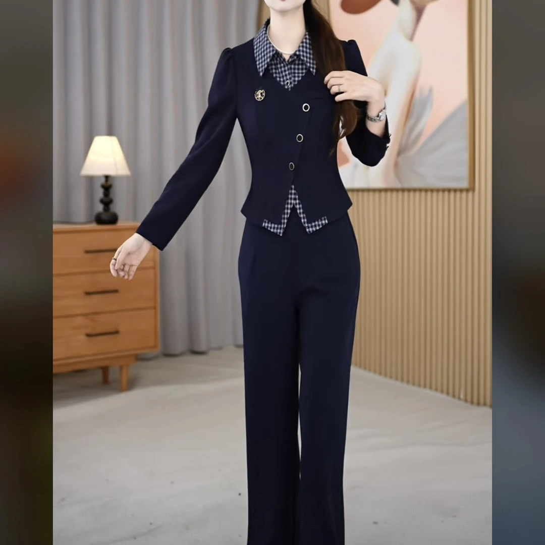 【上衣+裤子】2025秋季新款气质减龄时尚修身显瘦通勤两件套套裤