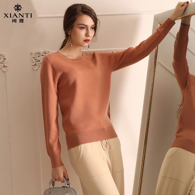 软糯又挺括有型~加厚精纺美丽诺纯羊毛打底衫女圆领毛衣XT6100539