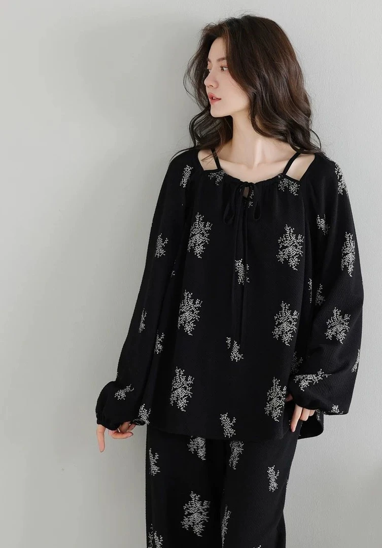 韩版ins甜美睡衣女新款网红高级感设计大码春秋宽松加肥长袖加大