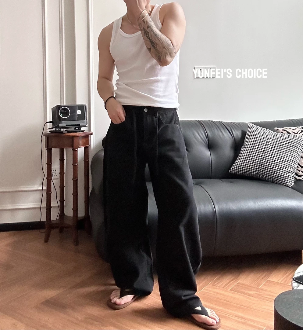 YUNDEI'S CHOIC 12.5OZ100棉抽绳松紧设计弯刀牛仔裤NZ5677