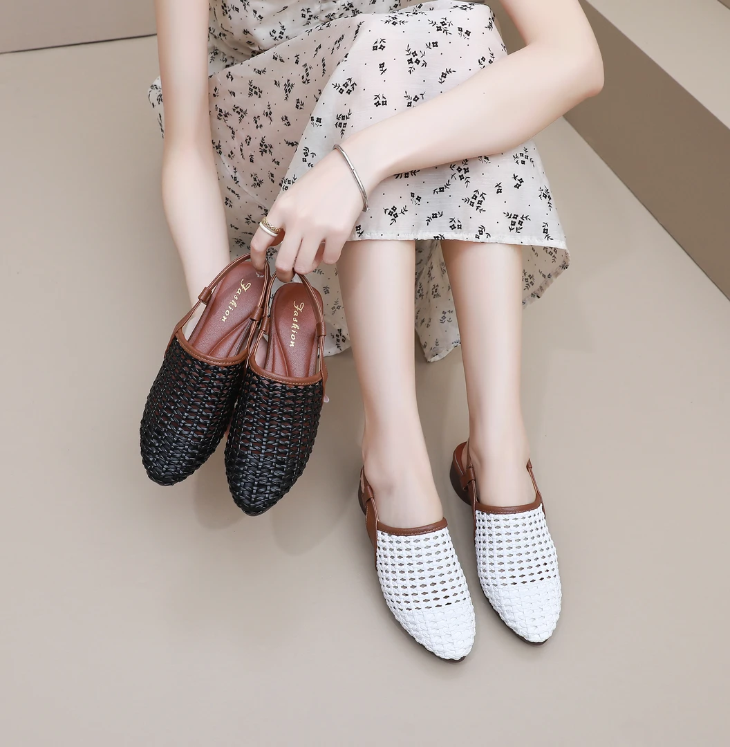 25春夏新款女凉鞋手工编织镂空透气时尚休闲百搭软底洞洞鞋802