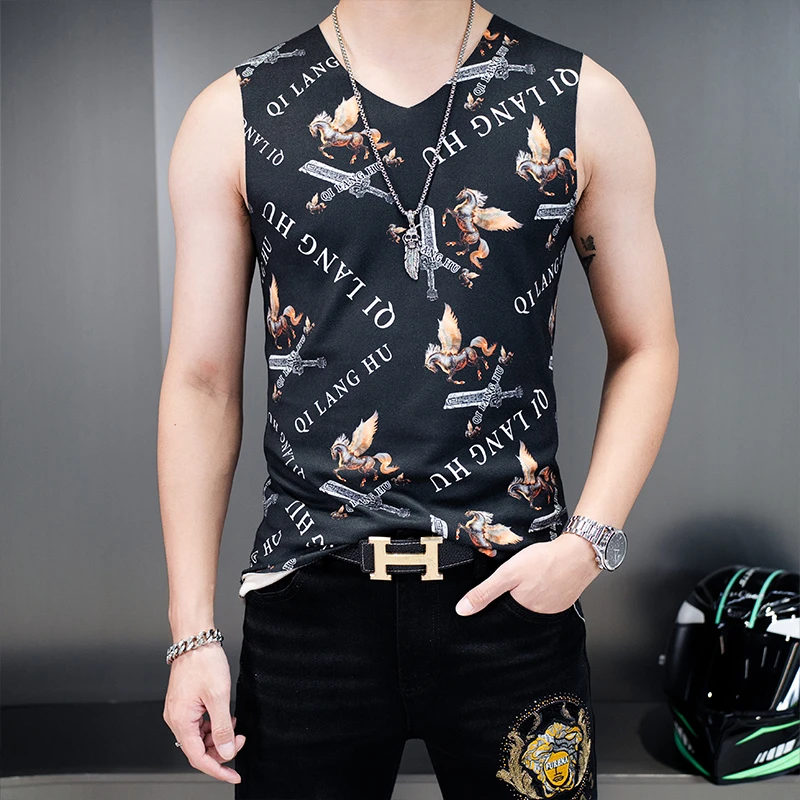 十二生肖冬季马年马图印花无痕保暖背心男蚕丝羊毛时尚个性本命年