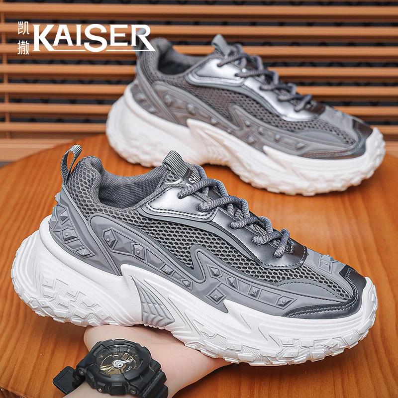 凯撒厚底增高男鞋夏季舒适透气休闲网面鞋男士防滑耐磨运动老爹鞋
