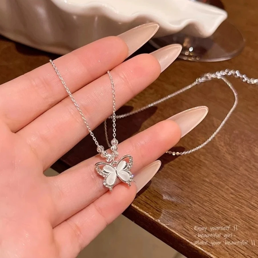 合金项链 宝藏文创猫猫石蝴蝶项链精致高颜值配裙子锁骨链女ins甜