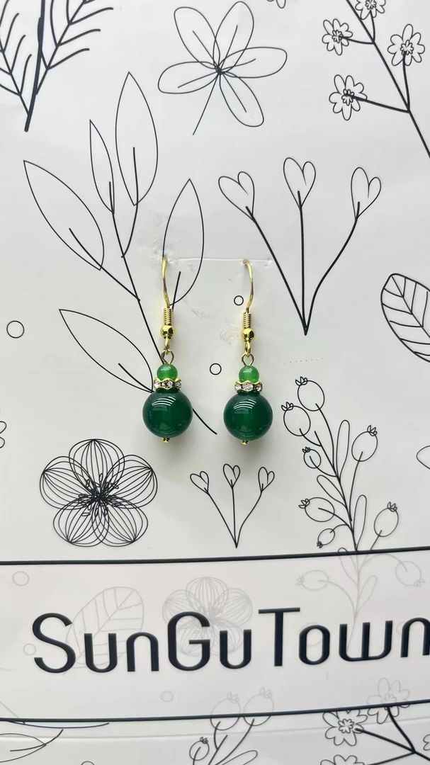 114爆款绿玛瑙单珠时尚耳饰