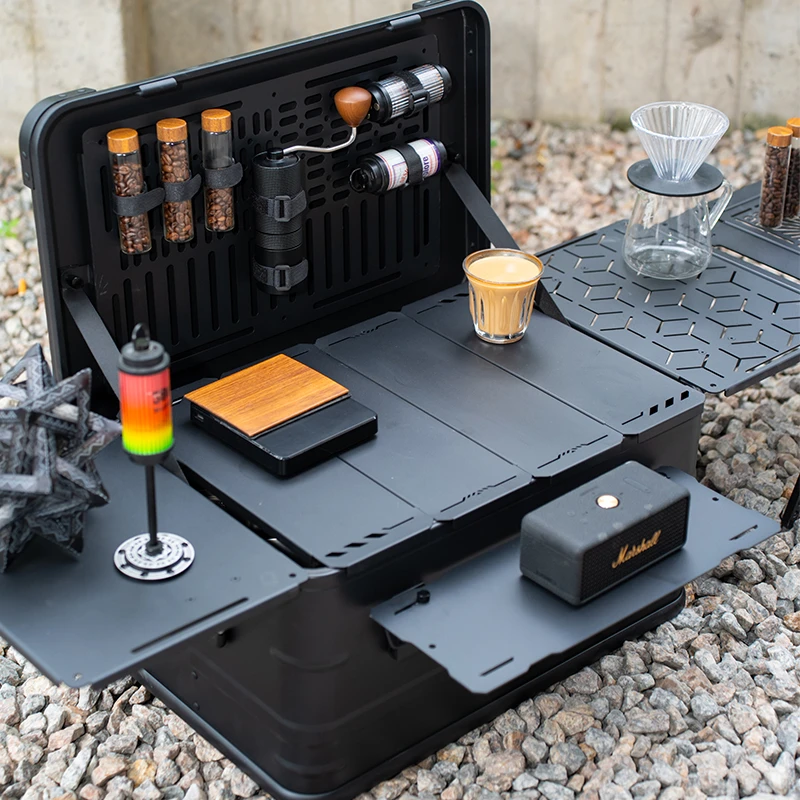 户外露营铝合金收纳箱50升改造咖啡箱洞洞板铝箱露营箱改造套装