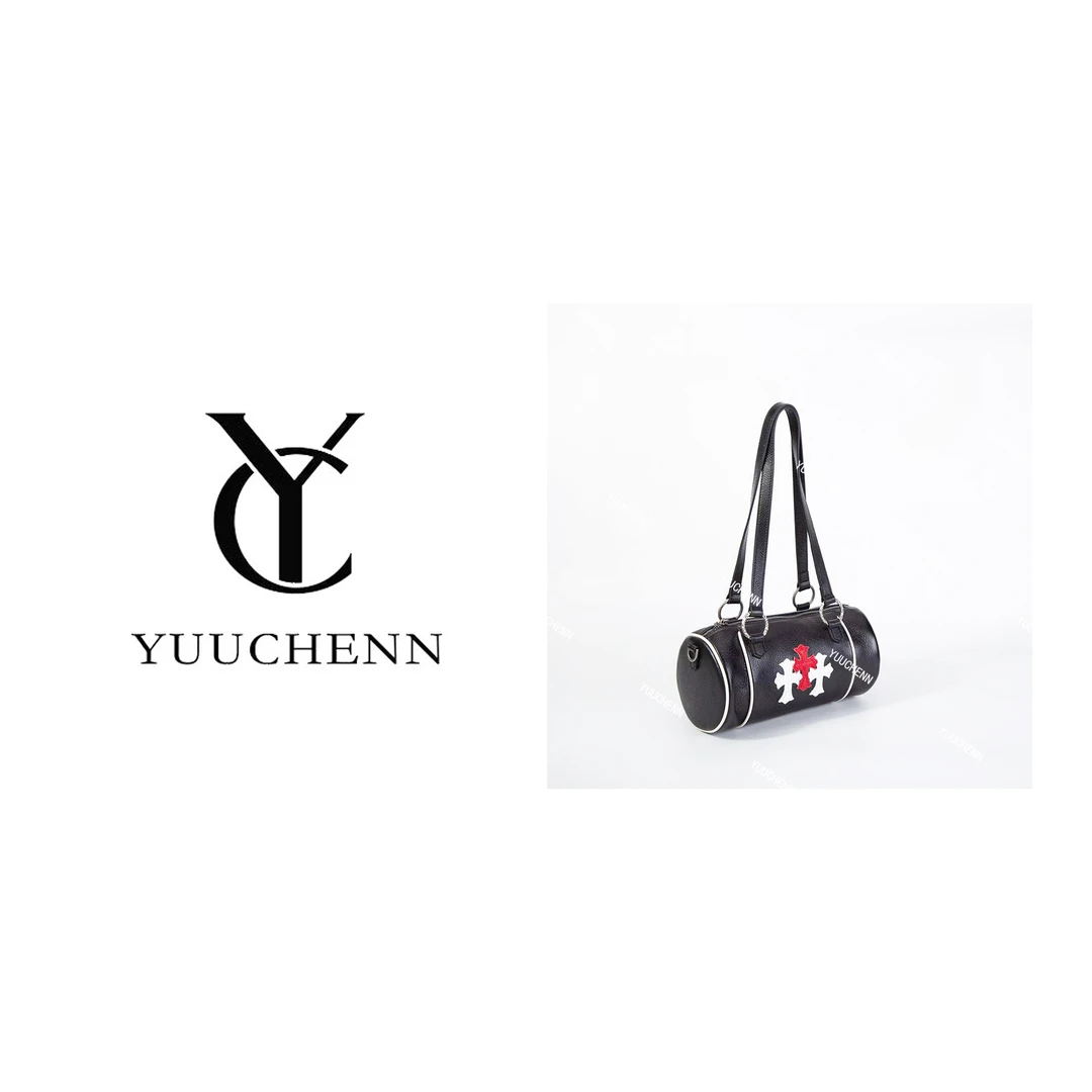 YUUCHENN/克罗同款【笔筒包】25cm进口皮 黑配白配红单肩包HH6278