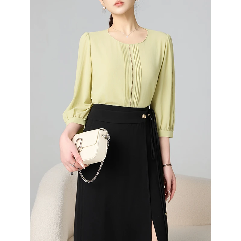 老敏哥 精致重工打条圆领小衫抗皱上衣2025早春新款S01316731