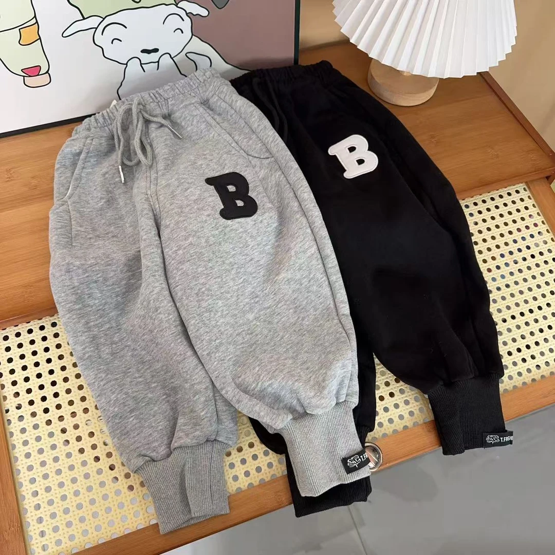 儿童高品质字母B运动休闲加绒加厚休闲卫裤