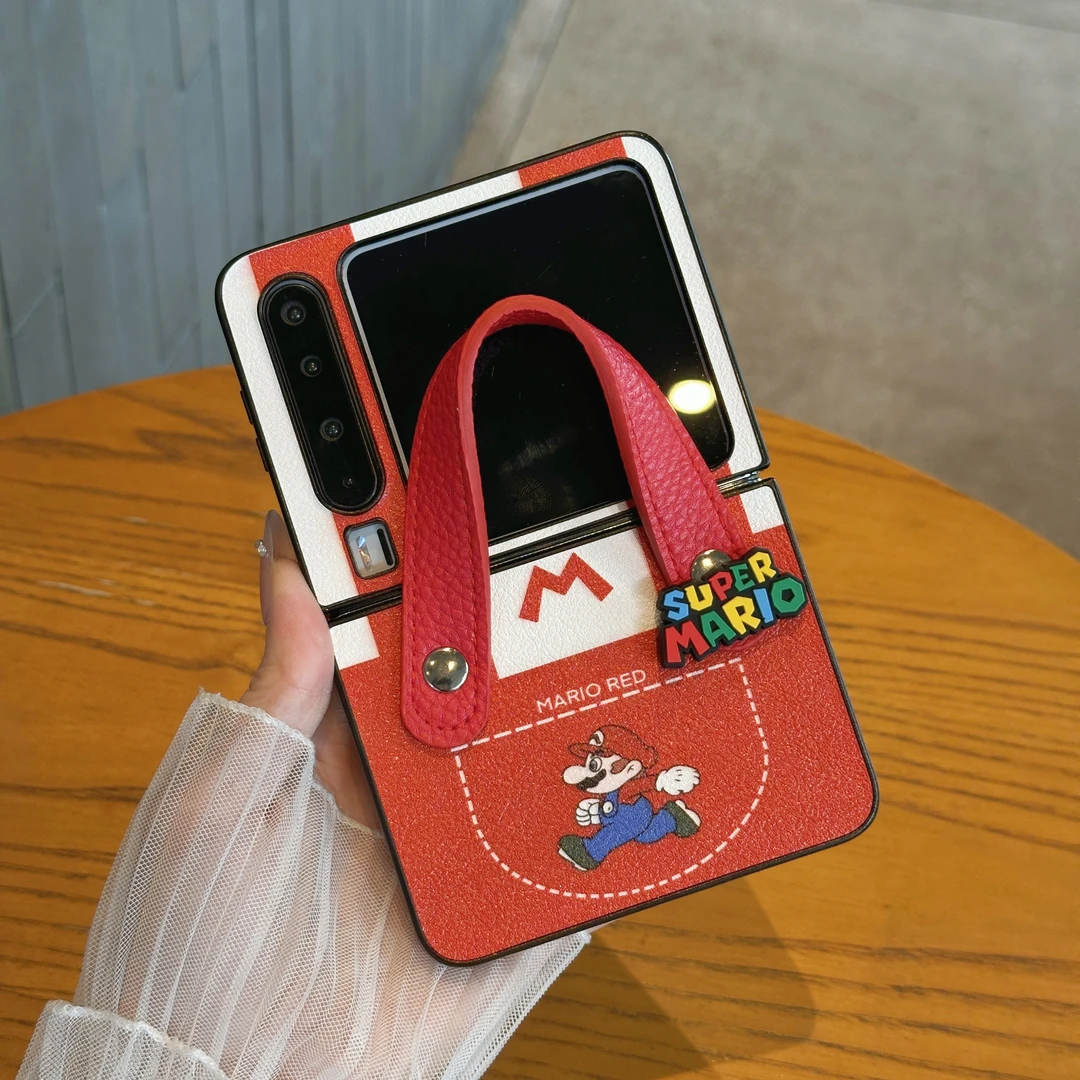适用华为PuraX手机壳pocket2折叠壳卡通超级马里奥腕带皮质保护套