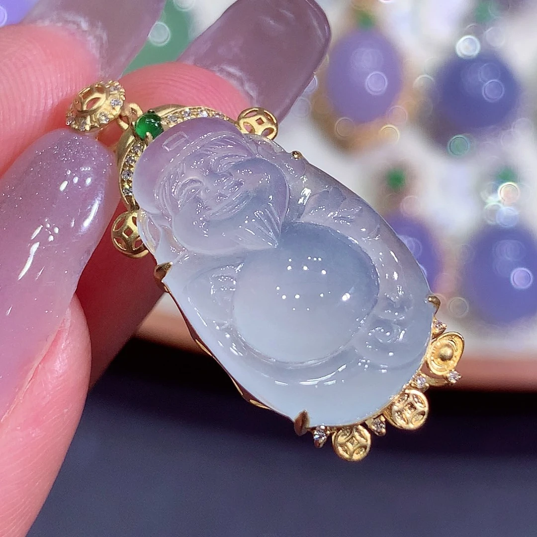 翡翠18K金镶嵌吊坠(不含链)