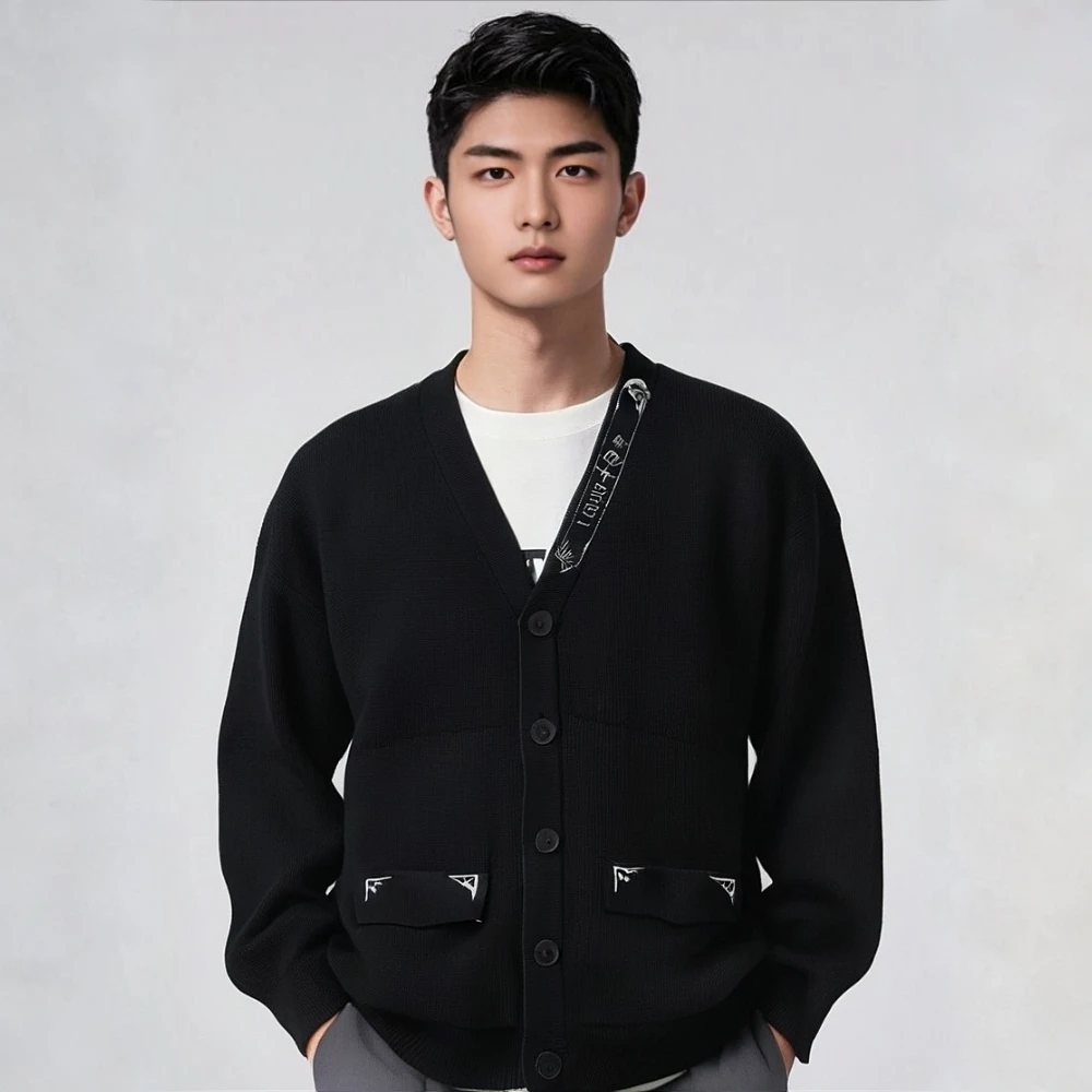 2025秋冬百搭潮流开衫休闲毛衣男针织羊毛衫V领宽松外套上衣 7号