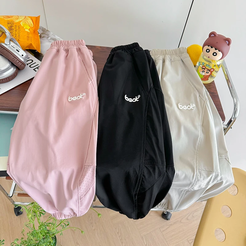 【主播推荐】儿童刺绣透气休闲裤男女童薄款冰皮裤 KZ25161