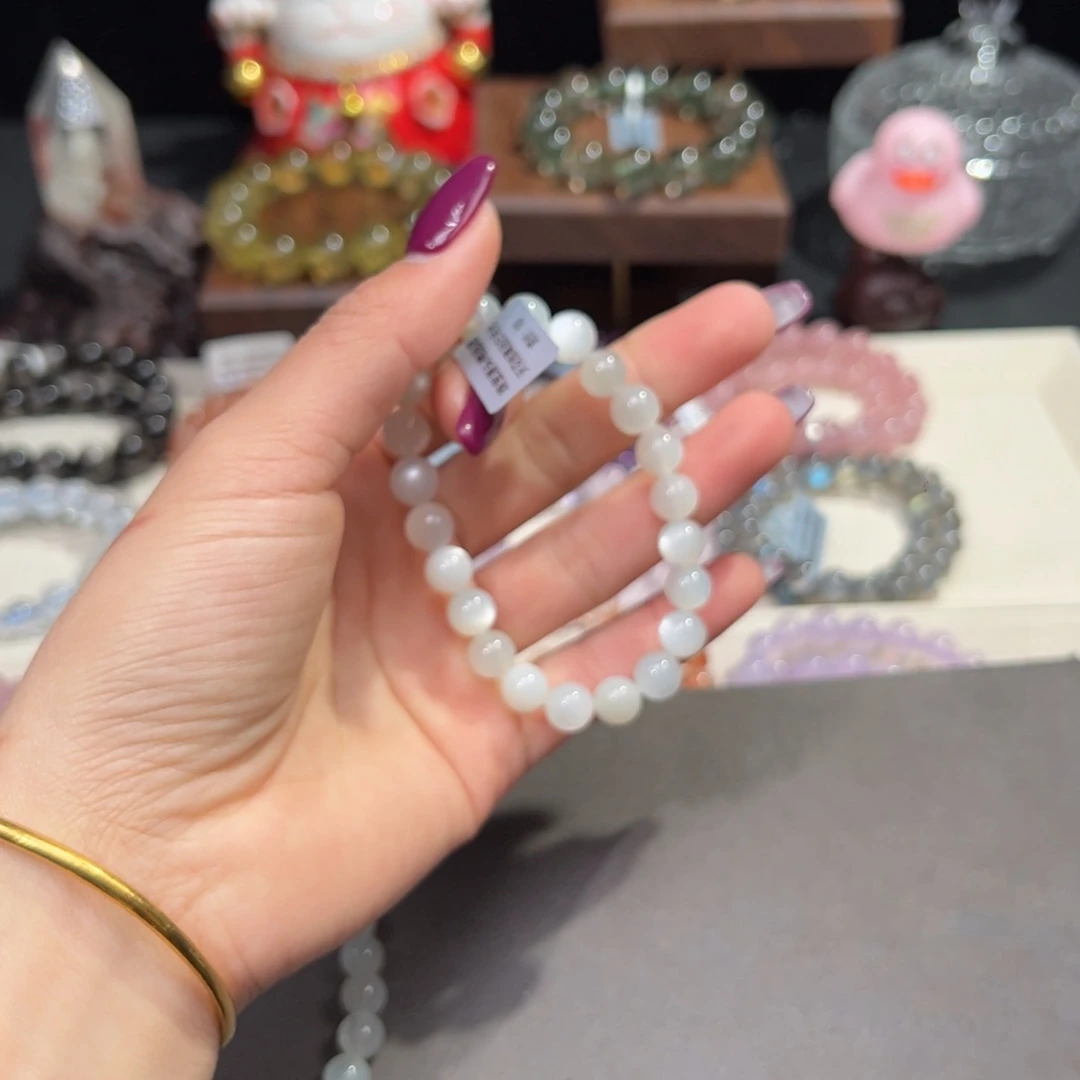 长石手串未镶嵌著****睛天花板高品质白月光8.7