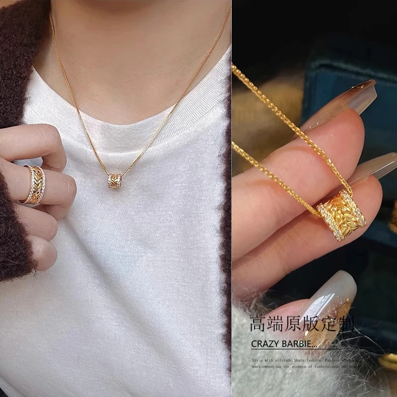 铜合金项链 韦雪同款！点钻麦穗项链女款2025新款轻奢高级感毛衣链