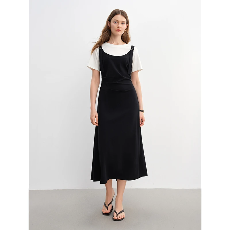 大码女装长短款假两件撞色连衣裙时尚气质裙25DS82883/82868