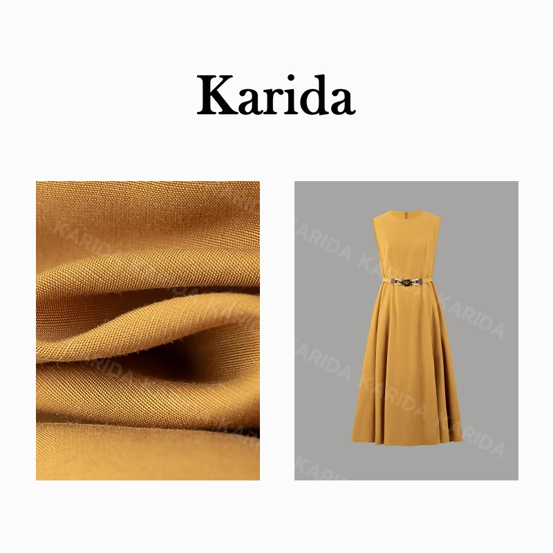 karida【那不勒斯】时尚显瘦简约亚麻无袖多裁片大伞摆连衣裙