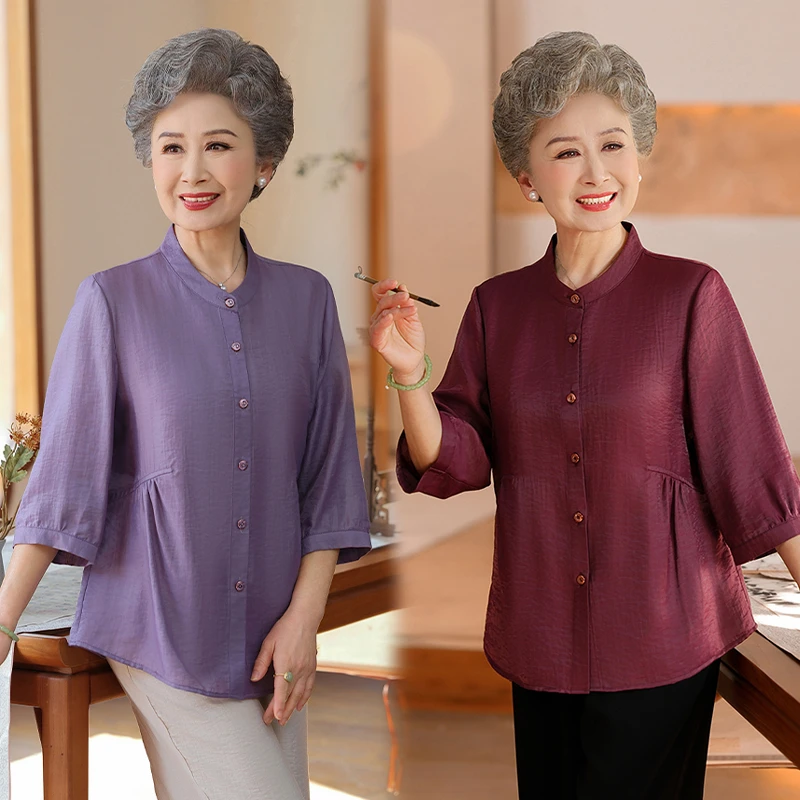 中老年夏装洋气衬衫女妈妈七分袖夏季薄款60岁老人奶奶新款衣服