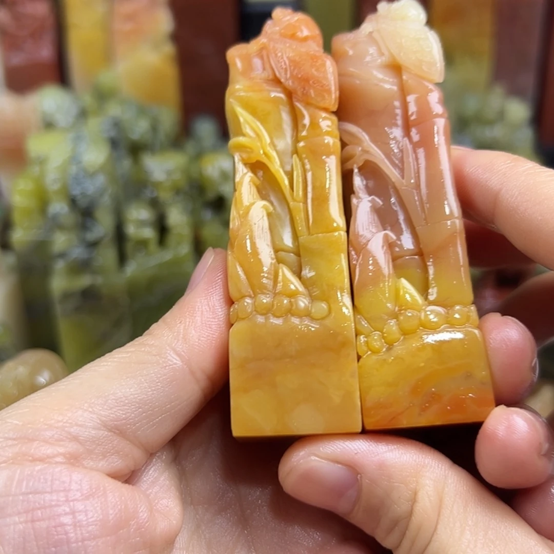 金***刻昌化石印石2方石头